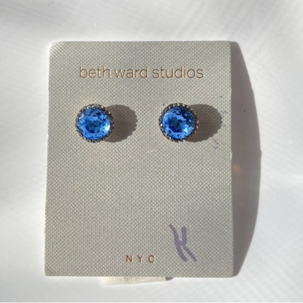 Beth Ward Studios Light Blue Sapphire Tone Studs Earrings. Swarovski Style